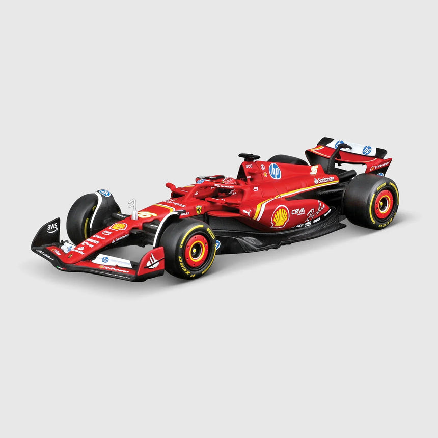 Coche modelo Ferrari, Charles Leclerc, SF-24, caja acrílica, bburago, rojo