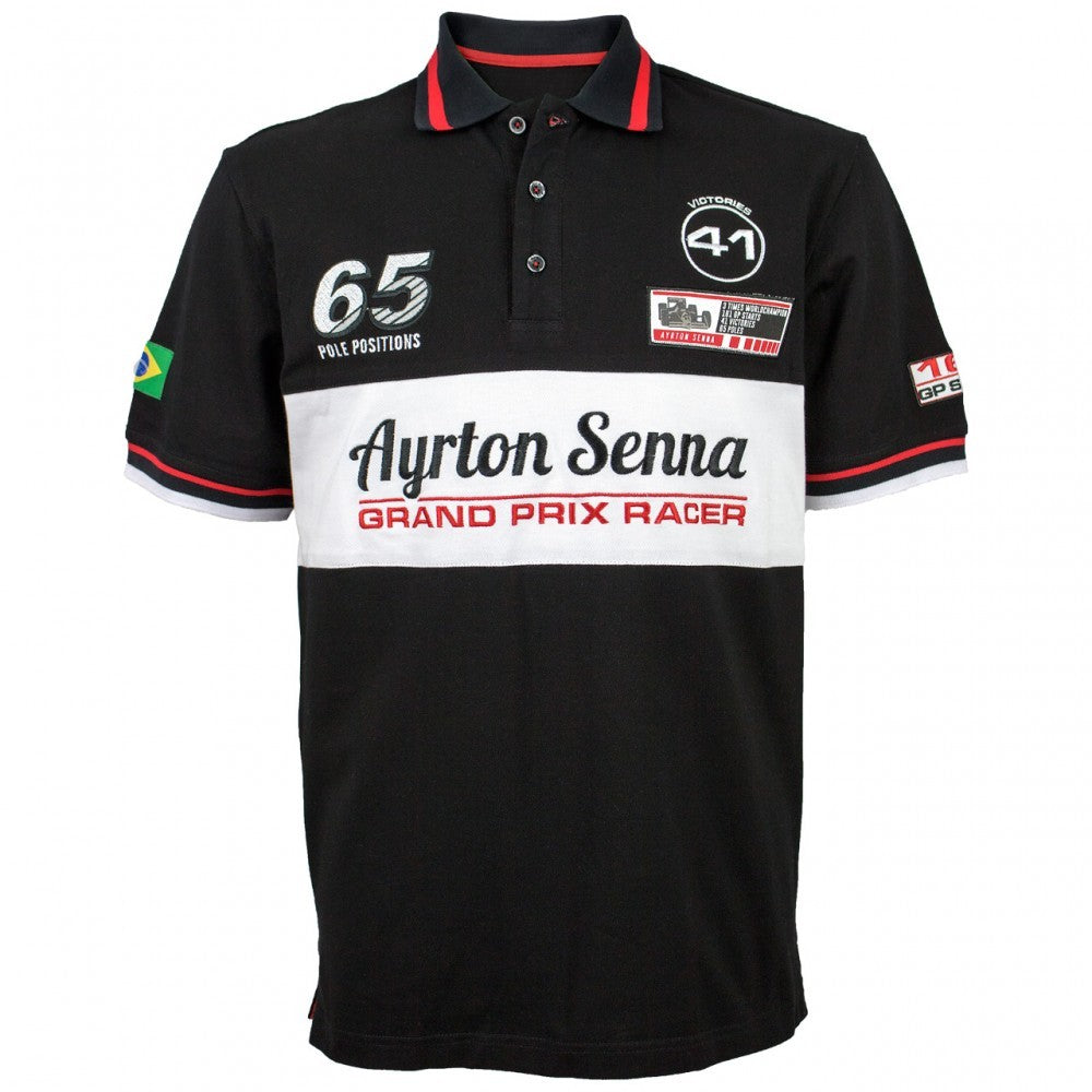 Camiseta de hombre con cuello, Senna GP Racer, Negro, 2016