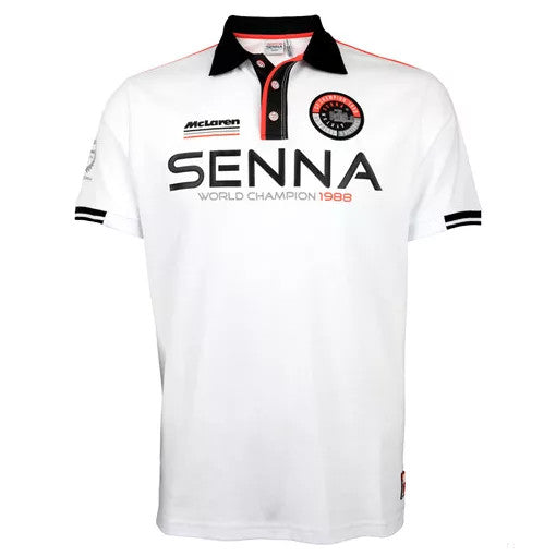 Camiseta de hombre con cuello, Ayrton Senna World Champion 1988, Blanco, 2020 - FansBRANDS®