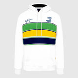 Ayrton Senna sudadera con capucha, rayas, blanca