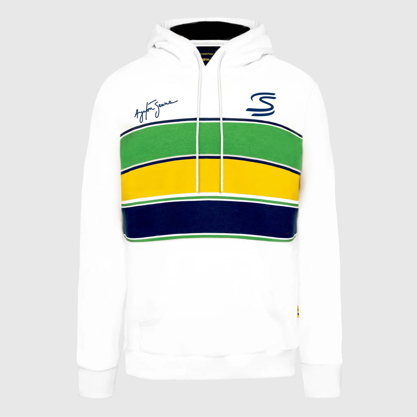 Ayrton Senna sudadera con capucha, rayas, blanca