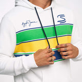 Ayrton Senna sudadera con capucha, rayas, blanca