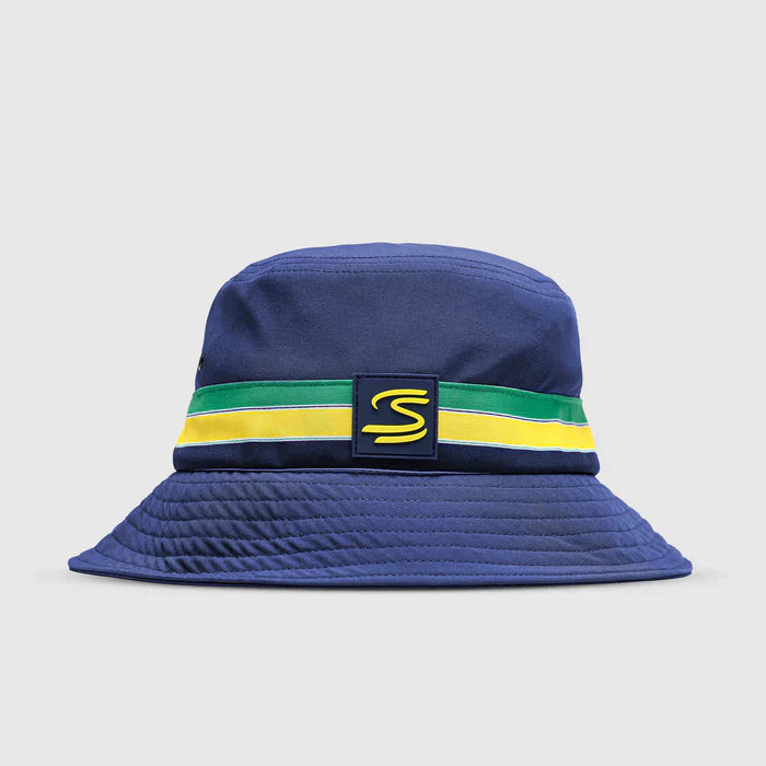Ayrton Senna sombrero tipo cubo, rayas, azul