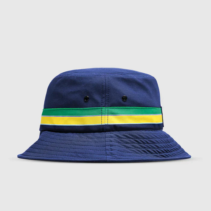 Ayrton Senna sombrero tipo cubo, rayas, azul