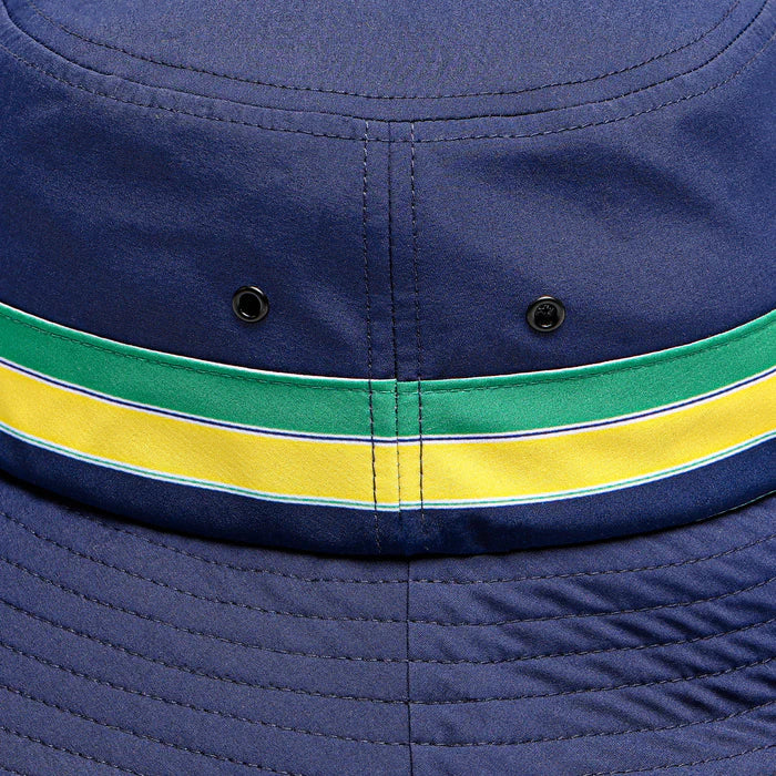 Ayrton Senna sombrero tipo cubo, rayas, azul