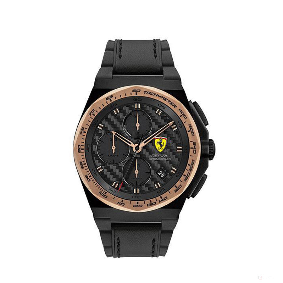 Scuderia Ferrari Reloj Aspire, Negro/Rose Gold, Silicone Strap, 44Mm