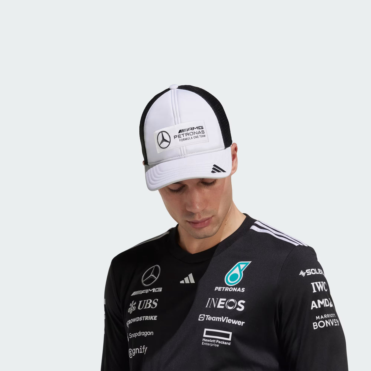 Gorra Mercedes, camionero, logo largo, blanca 🔥