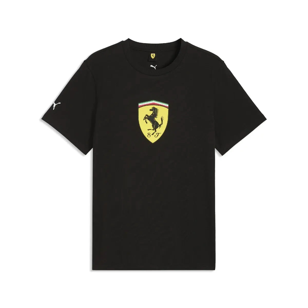 Camiseta Ferrari, escudo de colores, negra