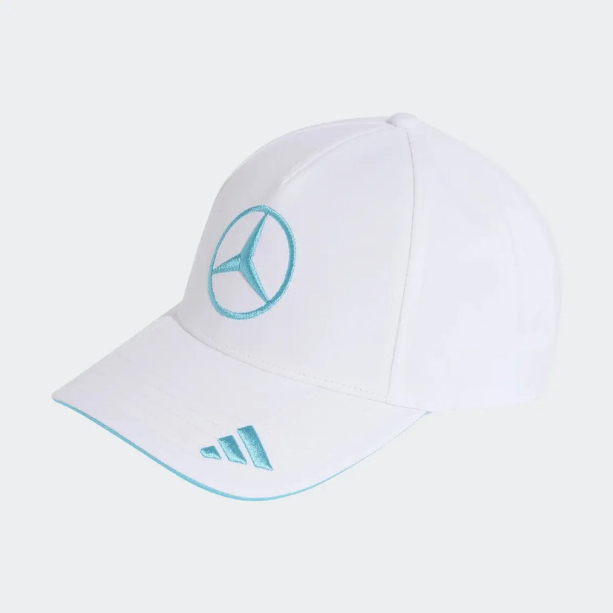 Gorra Mercedes, equipo, adidas, George Russell, blanca