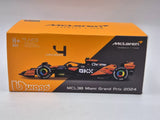 Coche modelo McLaren, Bburago, Lando Norris, decoración de Miami, caja acrílica, MCL38 🔥