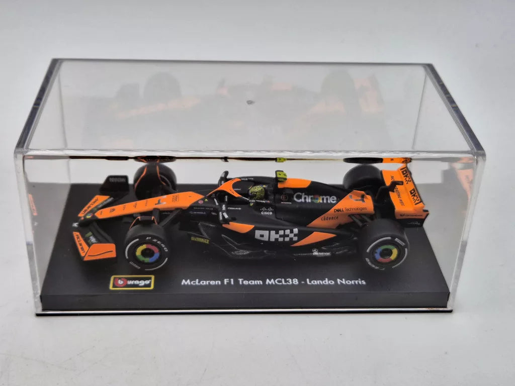 Coche modelo McLaren, Bburago, Lando Norris, decoración de Miami, caja acrílica, MCL38 🔥