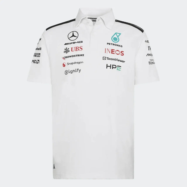 Polo Mercedes, equipo, ingenieros, adidas, blanco, 2026