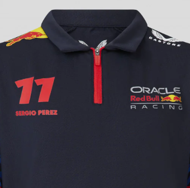 Red Bull Racing Sergio Perez Kids' Collared T-Shirt, Blue, 2023